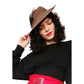 Vintage 1970s Ladies Fedora Hat Brown Wool Wide Brim Feather