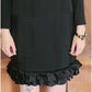 Vintage 80s Galanos Dress Black Silk Crepe Drop Waist Pleated Skirt Satin w/Satin Ruffle