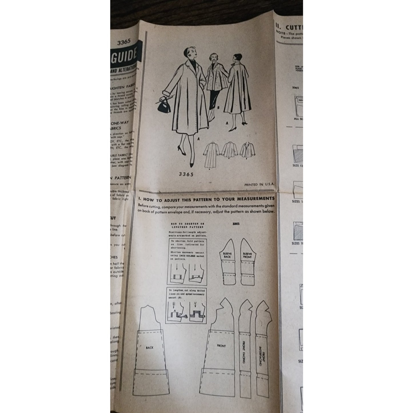 McCall's Sewing Pattern UNCUT ORIGINAL 3365 Ladies Coat Vintage 1950s Swing Style
