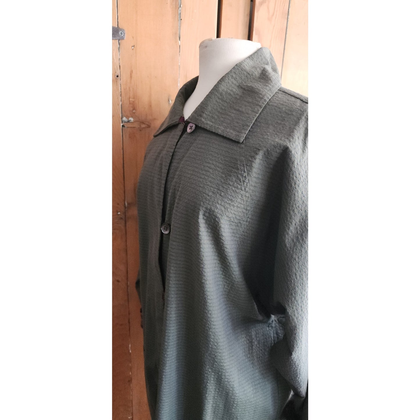 Vintage Su Zen Green Dress Button Down Front Seersucker