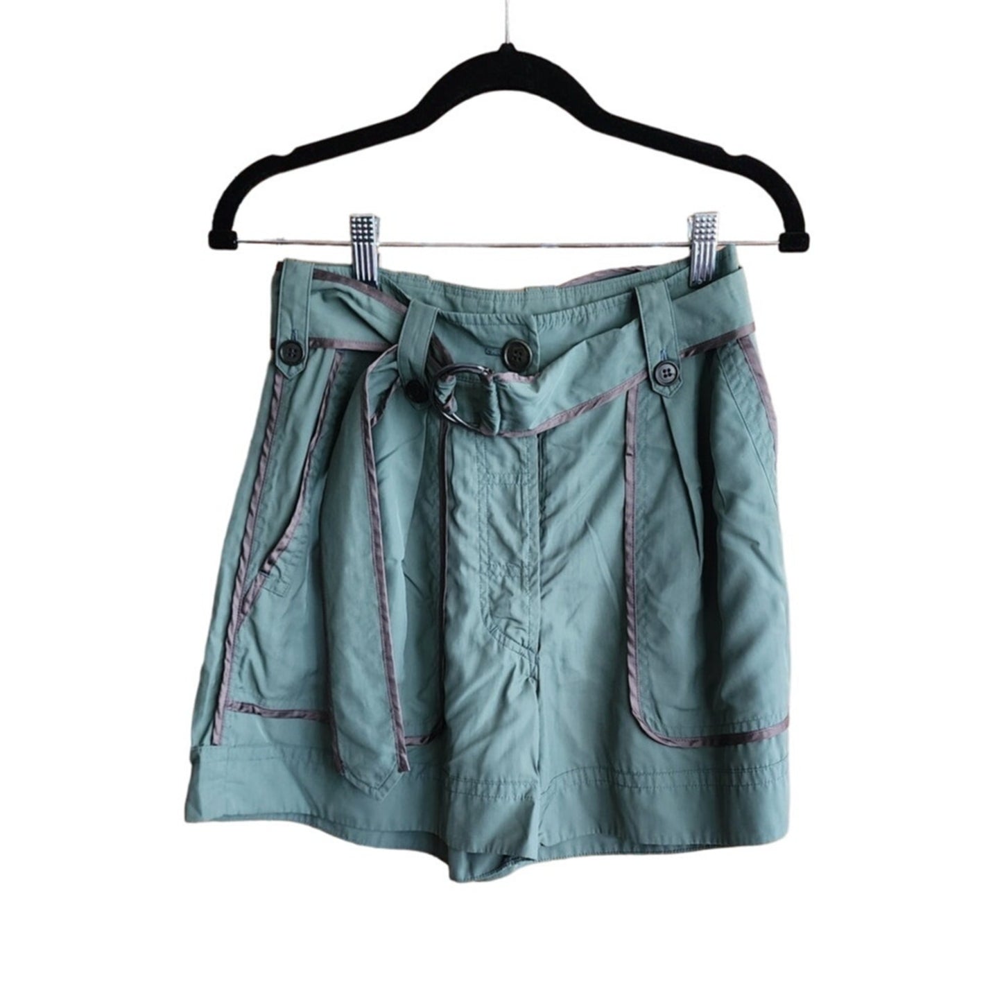 Vintage Y2K Dries Van Noten Silk Shorts Cropped Cargo  Blue Green