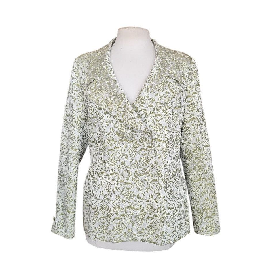 Vintage 1980s ESCADA COUTURE Blazer Green Leaf Print Jacket Double Breasted 40