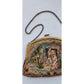 Antique French Handbag Tapestry Weave w/Enameled Frame Pastoral Rococo