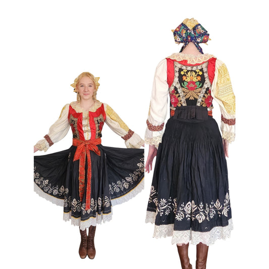 Antique Slovakian Folk Costume COMPLETE Kroj Piesteny Wedding Outfit Blouse Skirt Vest Cap Belt