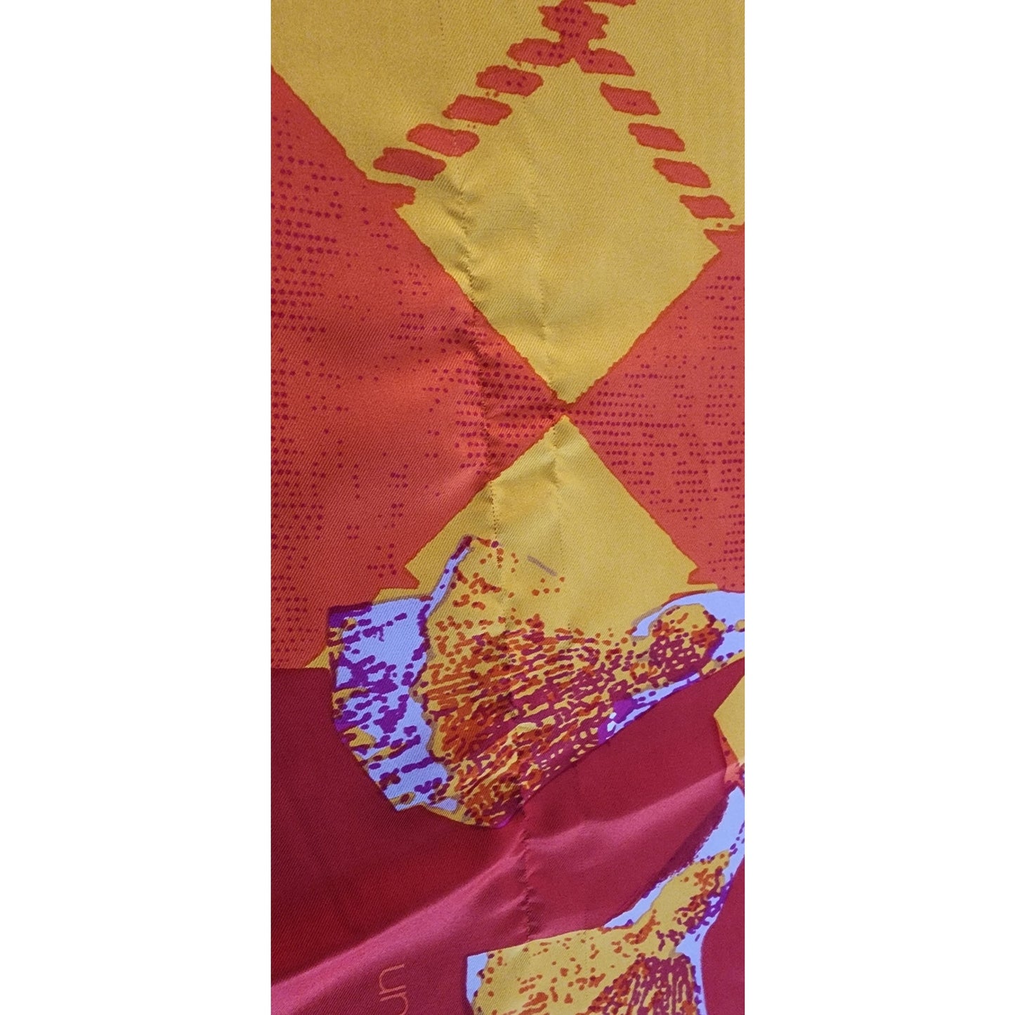 Vintage Emanuel Ungaro Silk Scarf Red Yellow Floral Argyle Print Square Made In Italy