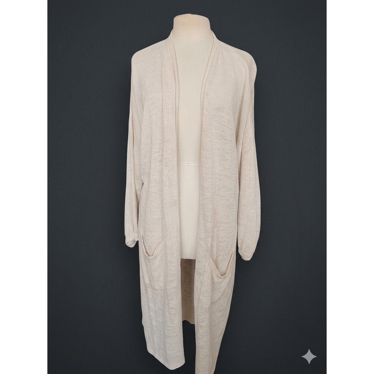 Vintage 1980s Maria Rodriguez Chicago Cardigan Duster Long Jacket Cream Knit L