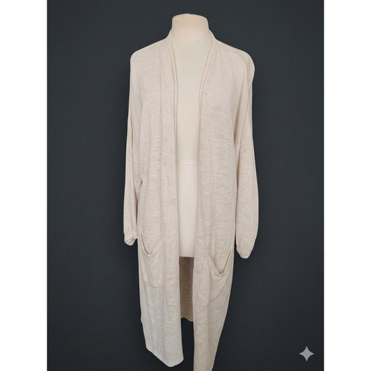 Vintage 1980s Maria Rodriguez Chicago Cardigan Duster Long Jacket Cream Knit L