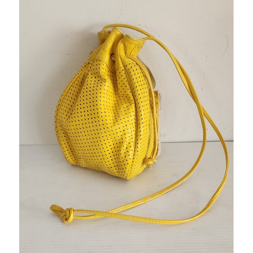 Vintage 80s Shoulder Bag Yellow Leather Crossbody
