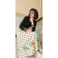 Vintage 70s Boho Maxi Dress Black Knit Top Cream Windowpane Skirt Floral Crissa Italy