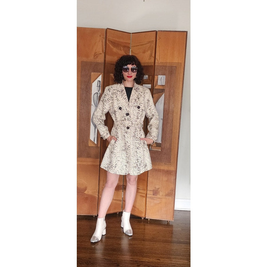 Vintage 80s Animal Print Jacket Short Trench Zebra Coat Baxis
