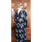 Vintage 1940s Dress Blue Rayon Novelty Print Midi Button Down Belted Shirtdress