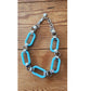Vintage Y2K PONO by Joan Goodman Resin Chain Link Necklace Aqua Blue Silver Statement Italy