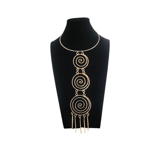 Vintage Gold Spirals Statement Necklace Ancient Greece Style Hammered Choker