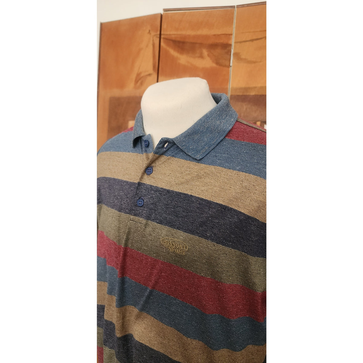 Vintage 1990s Missoni Sport Mens Shirt Rainbow Stripes Cotton Knit Polo XL