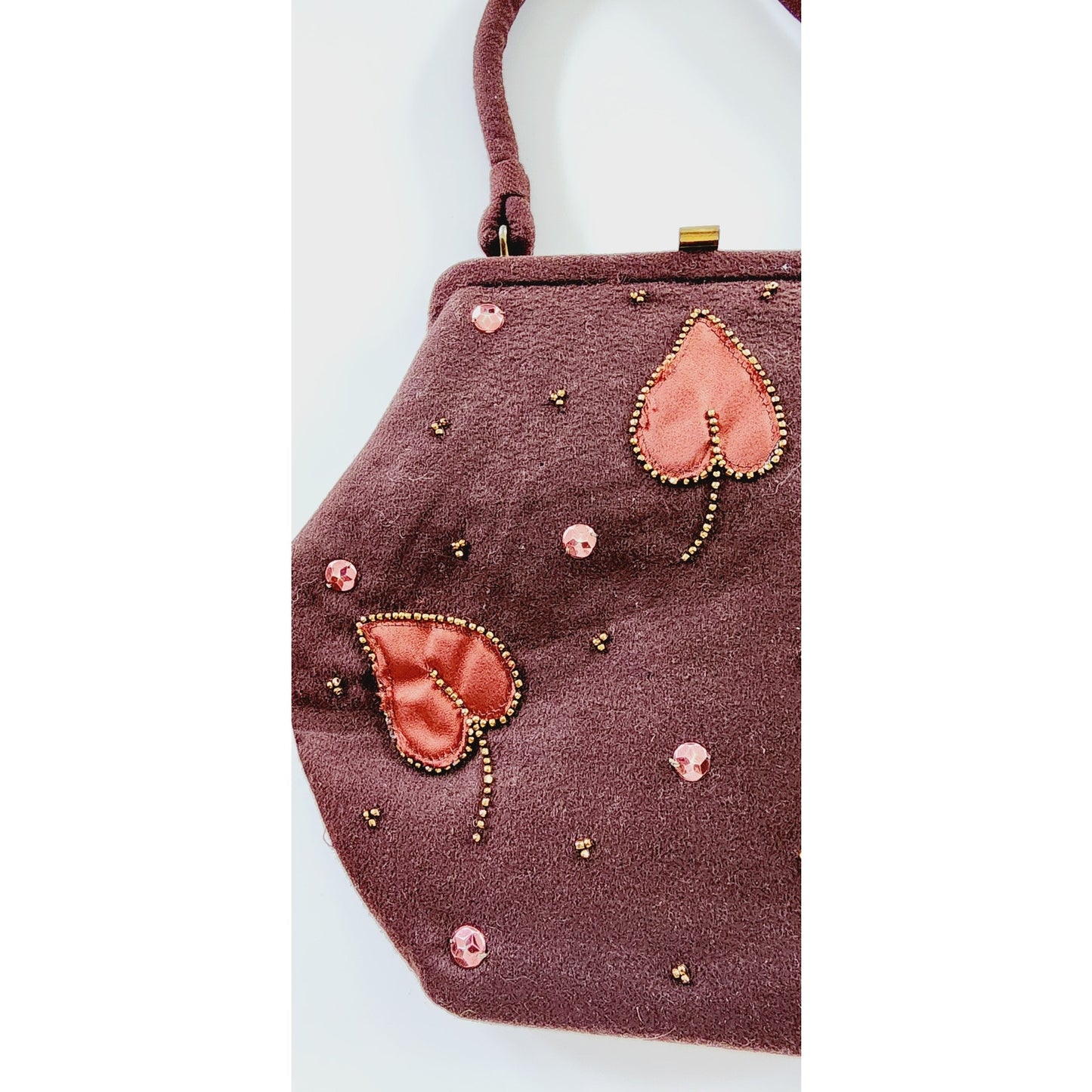 Vintage 40s Brown Bag Embroidered Copper Red Leaves Soure'