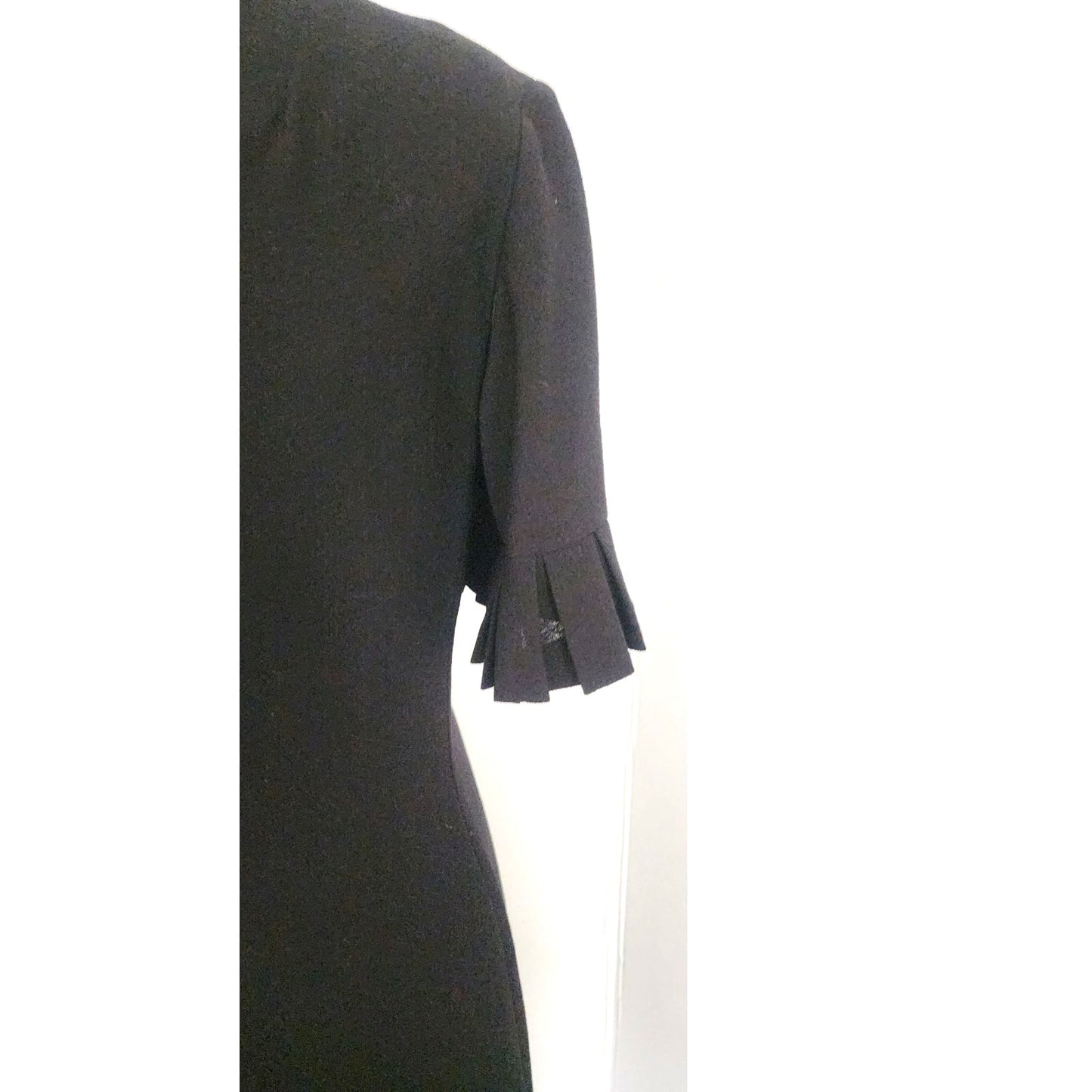 Vintage 60s Sorelle Fontana Dress Black Rayon Crepe w/Pleated Fringe Italian Designer