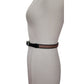 Vintage 1990s Brighton Leather Belt Black Leahter Beige Canvas Silver Buckle 28