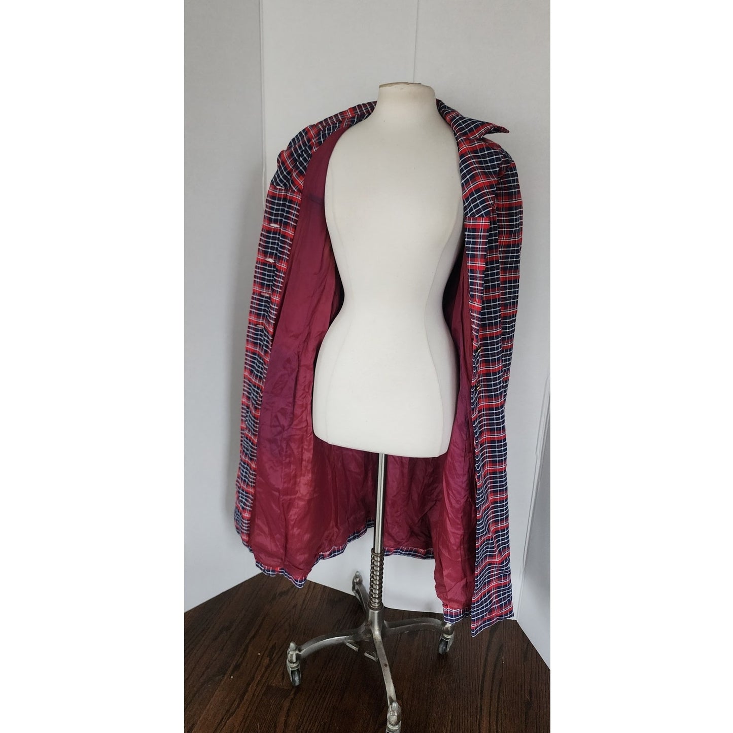 Vintage 60s Plaid Mod Coat Red Blue Seersucker