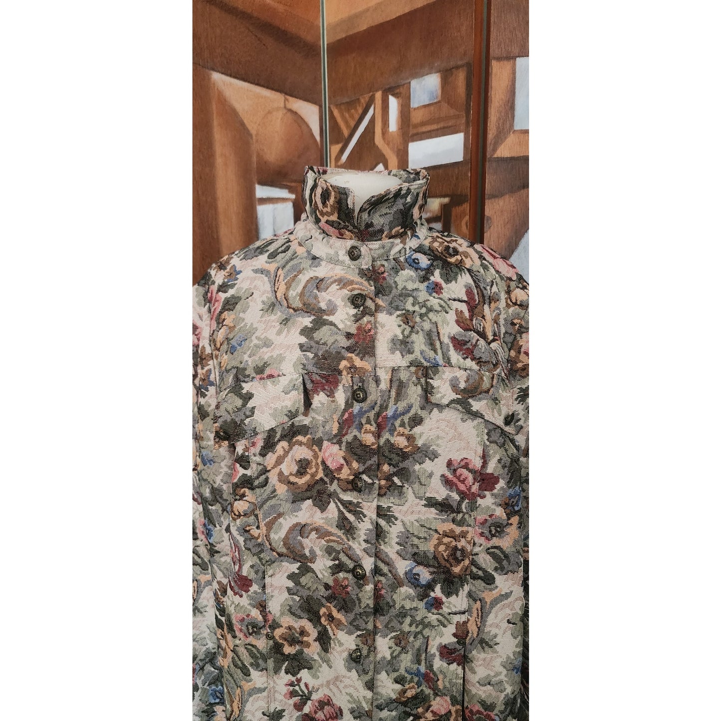 Vintage 1990s Tapestry Weave Jacket Maison Christina Floral Print Button Down