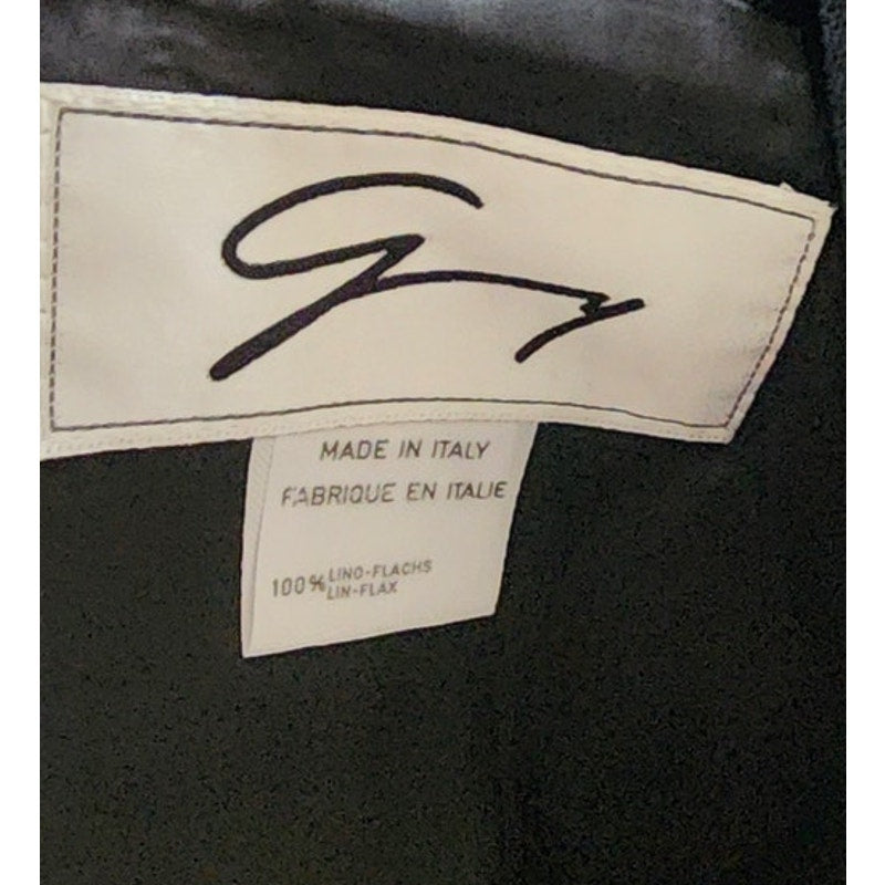 Vintage 80s GENNY Blazer Black Linen Jacket Hip Length Double Breasted Gold Buttons / M