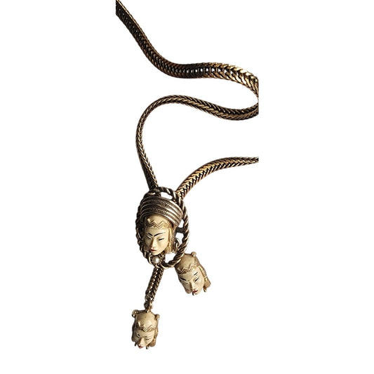 Vintage 50s SELRO SELINI Necklace Asian Princess Pendants Thai Girl Heads Faces Masks