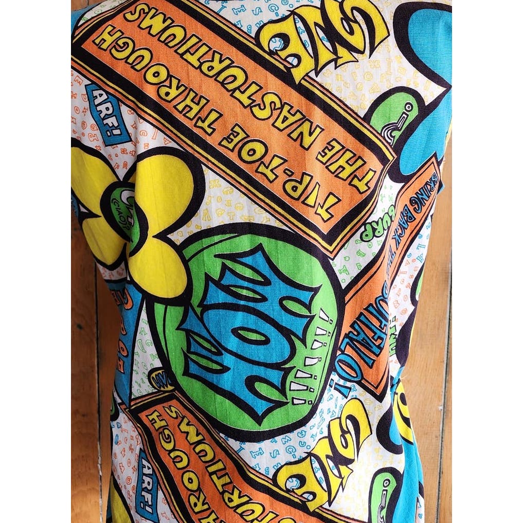 Vintage 60s Smock Top Pop Art Logo Novelty Print