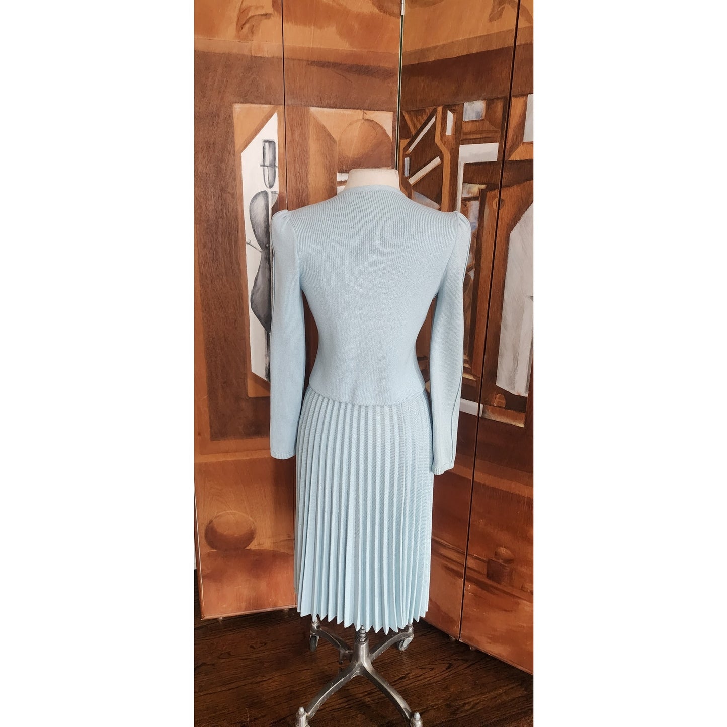 Vintage 70s St John Santana Knit Suit Baby Blue w/Blouse RARE