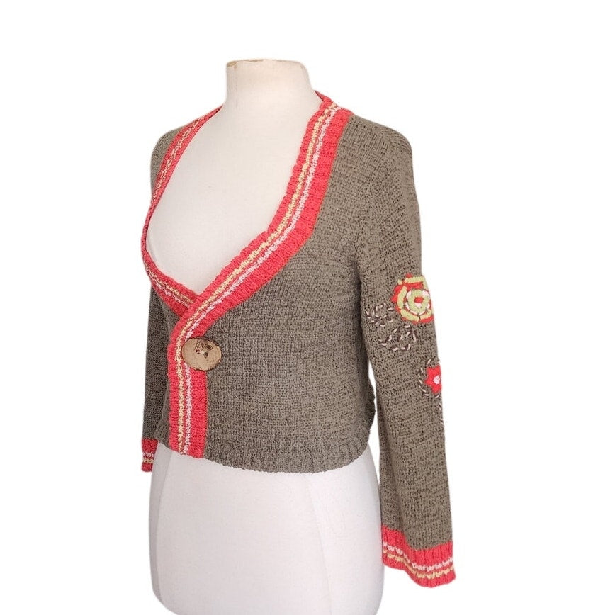 Vintage 1990s KENZO Cardigan Green Cropped Sweater