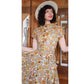 Vintage 40s Floral Print Short Sleeve Button Front Cotton Midi Day Dress w/Pockets Circle Skirt