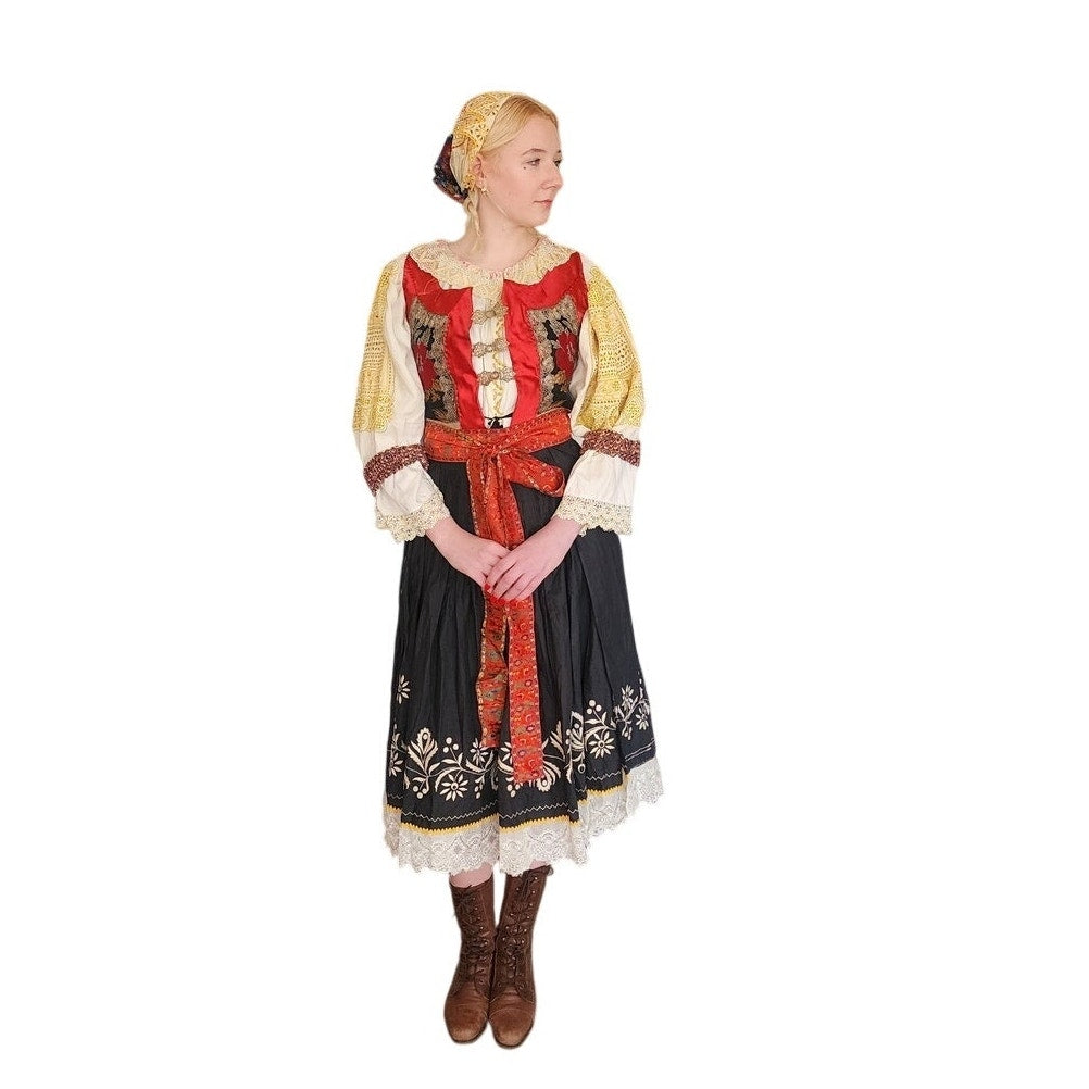 Antique Slovakian Folk Costume COMPLETE Kroj Piesteny Wedding Outfit Blouse Skirt Vest Cap Belt