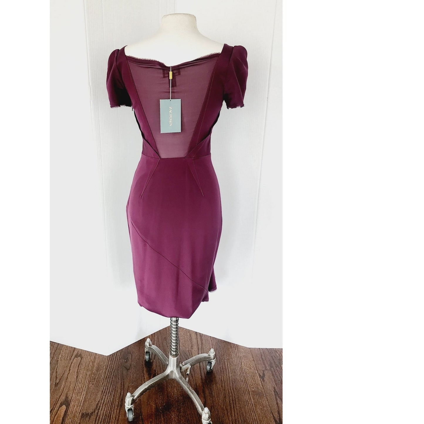 Vintage 2000s Zac Posen Dress Plum Purple with Side Waterfall Scarf NWT