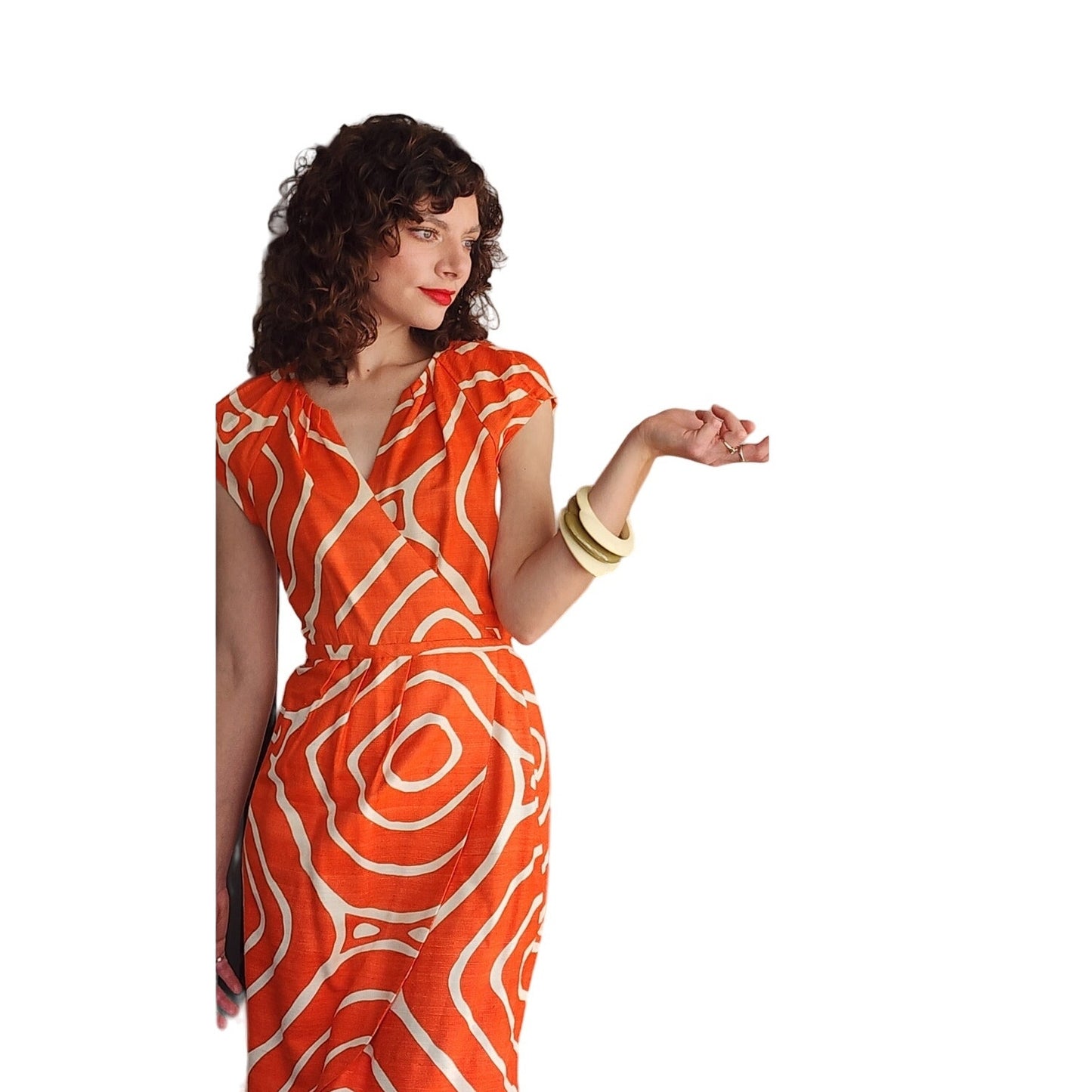 Diane Von Furstenberg Wrap Dress Orange white Tiki Swirl Pattern NWT