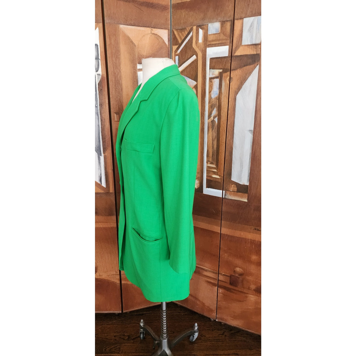 Vintage 1990s DKNY Women's Green Single Button Blazer Jacket