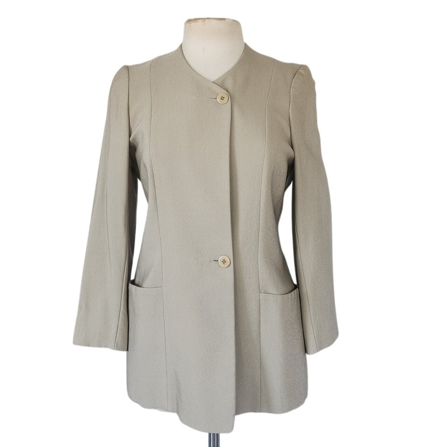 Vintage 1990s Pant Suit Beige Cotton Rayon Joan & David / Small