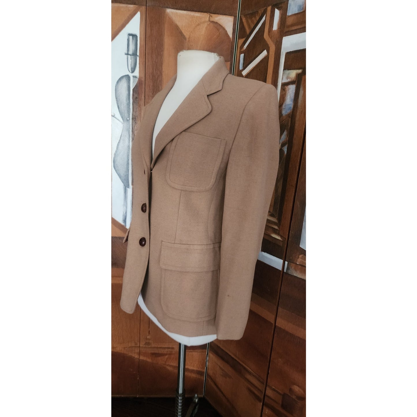 Vintage 1990s Lauren Ralph Lauren Camel Wool Blazer Beige Riding Jacket Saipan 8P