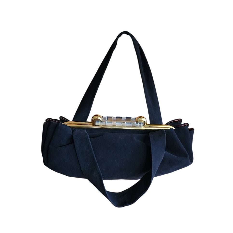 40s Handbag Brown Suede Lucite Clasp Art Deco Koret