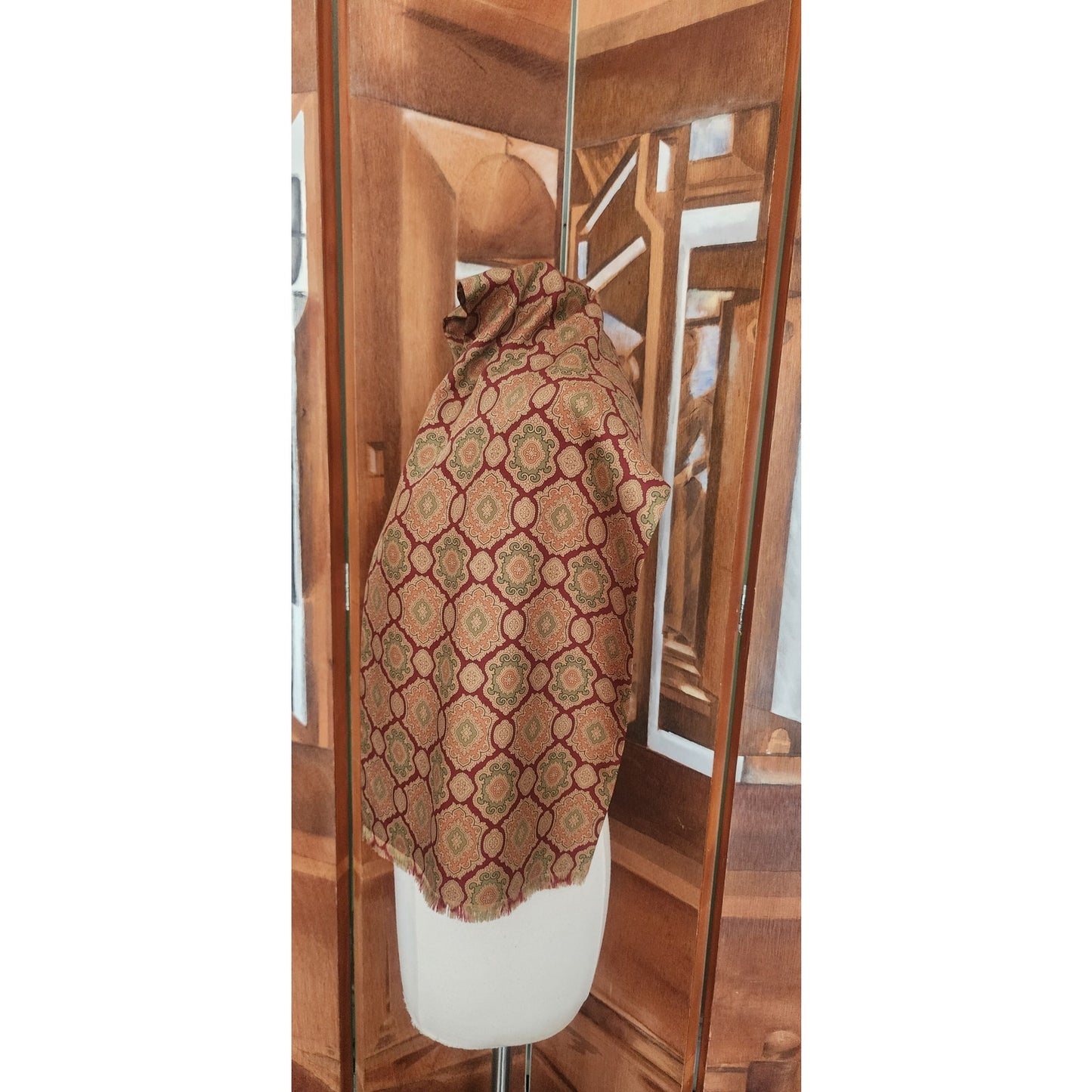 Vintage 1990s Jil Sander Scarf Brown Gold Silk Print Baroque Tessellation