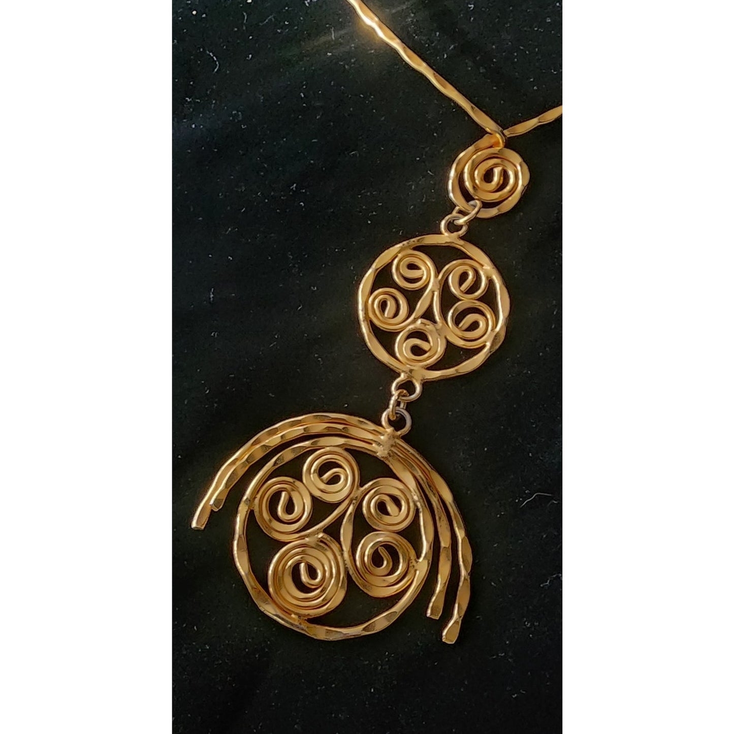 Vintage 70s Gold Necklace Spiral Disc Cascade Ancient Greek Style