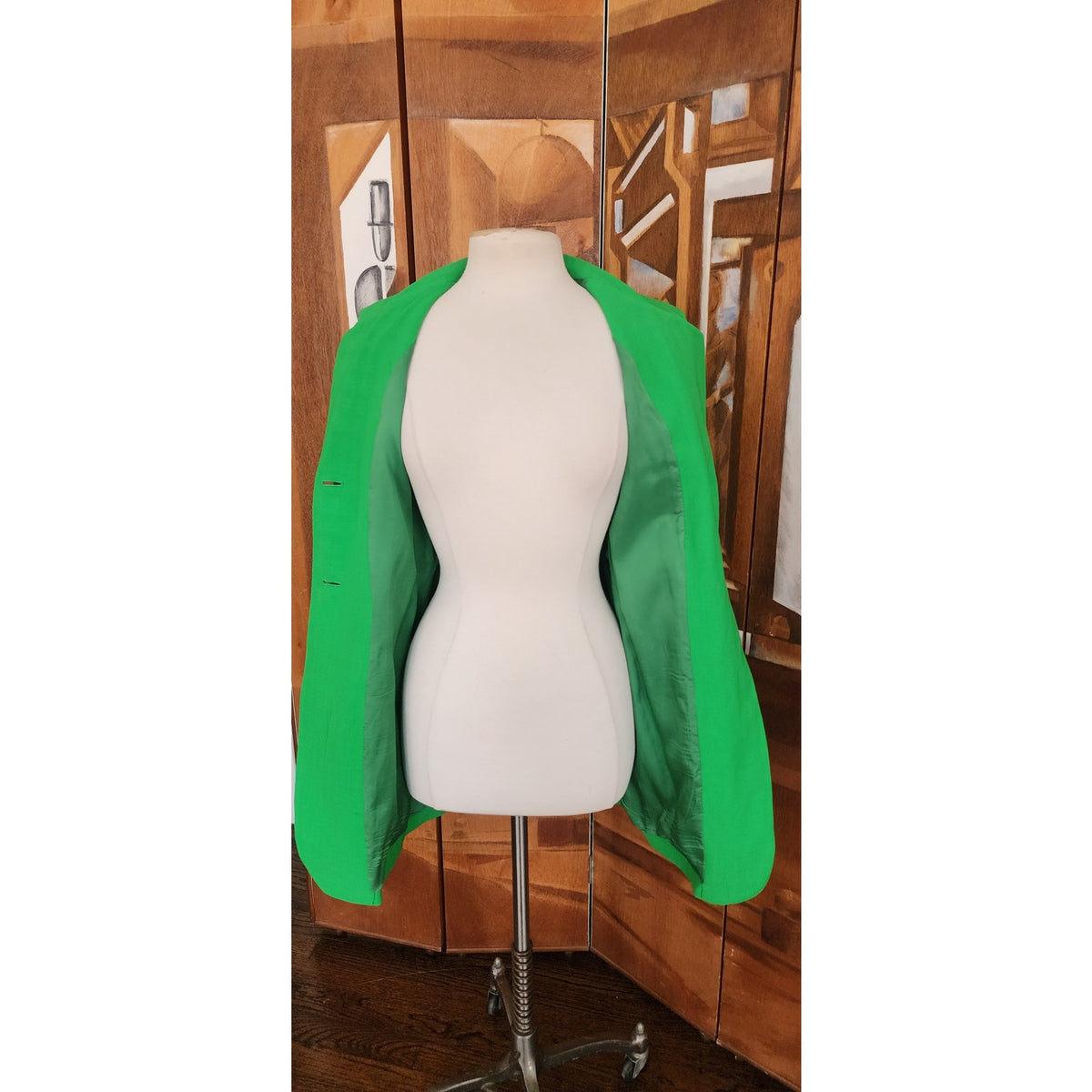 Vintage 1990s DKNY Women's Green Single Button Blazer Jacket