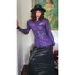 Vintage 80s Purple Leather Blazer Beaded Sequined Jacket French Collizioni / M