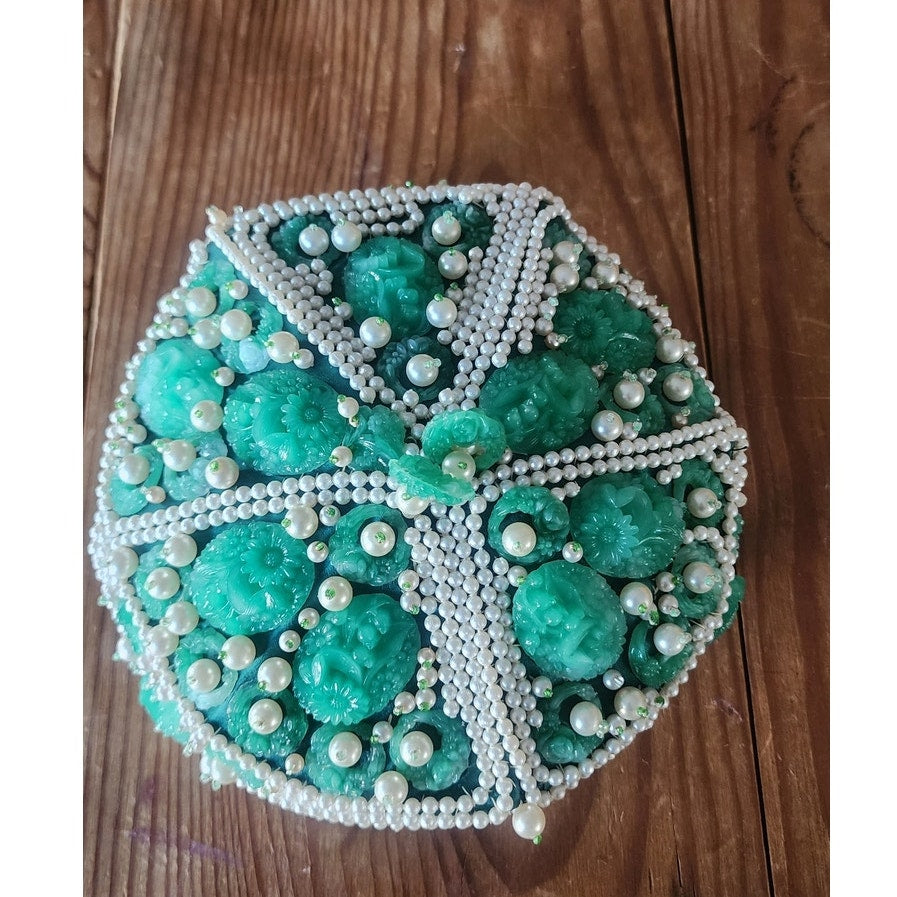 Vintage 1950s Green Beaded Cocktail Hat a la Bes-Ben