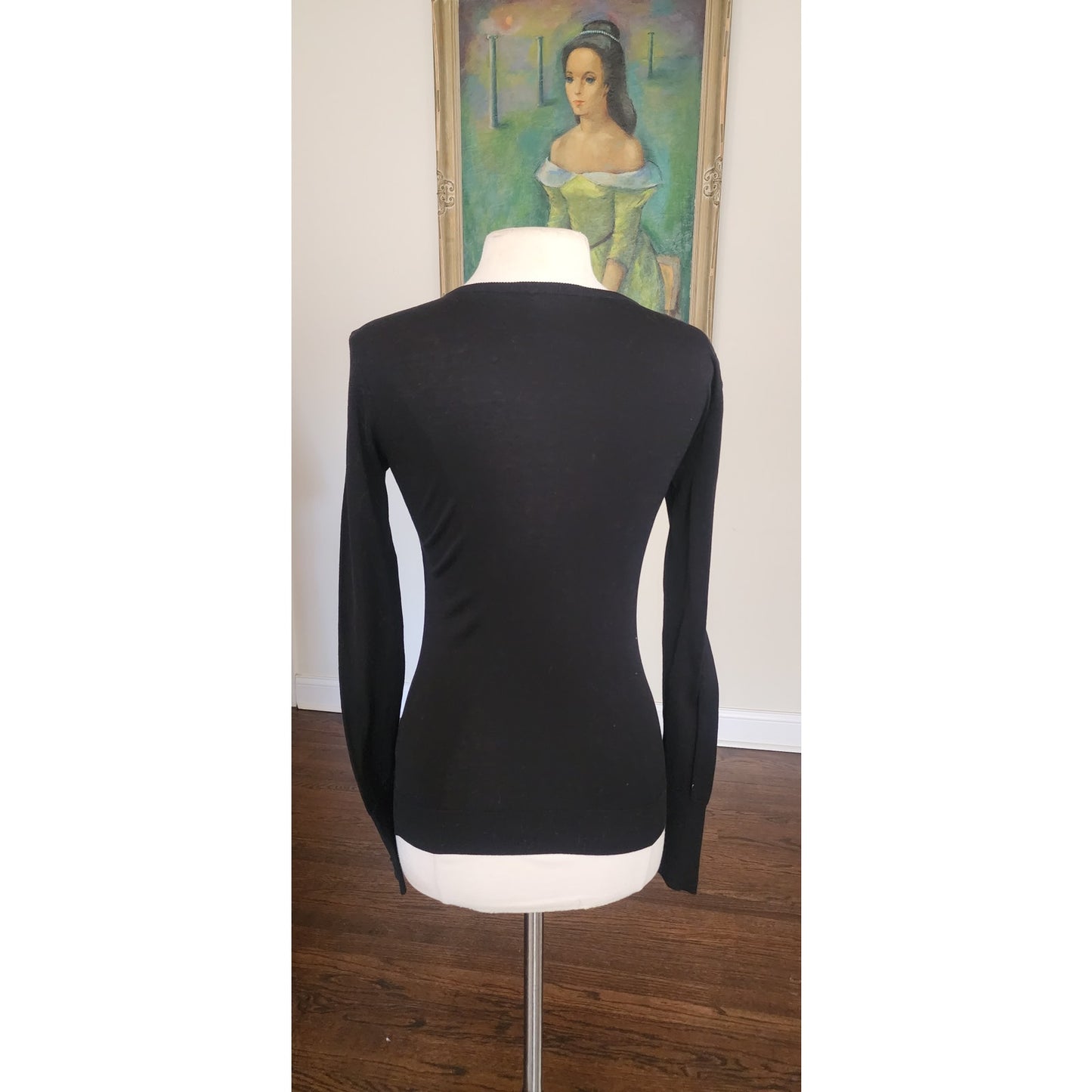 Vintage 1990s CHANEL Sweater Black Cotton Long Sleeve Top CC Logo / FR 40