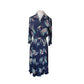 Vintage 40s Rayon Print Midi Dress Navy Blue Painterly Print / S
