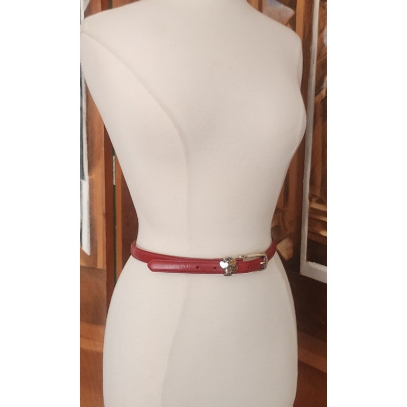 Vintage 1990s Brighton Belt Red Leather Silver Heart Charms Love Gratitude Passion