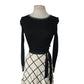 Vintage 70s Boho Maxi Dress Black Knit Top Cream Windowpane Skirt Floral Crissa Italy