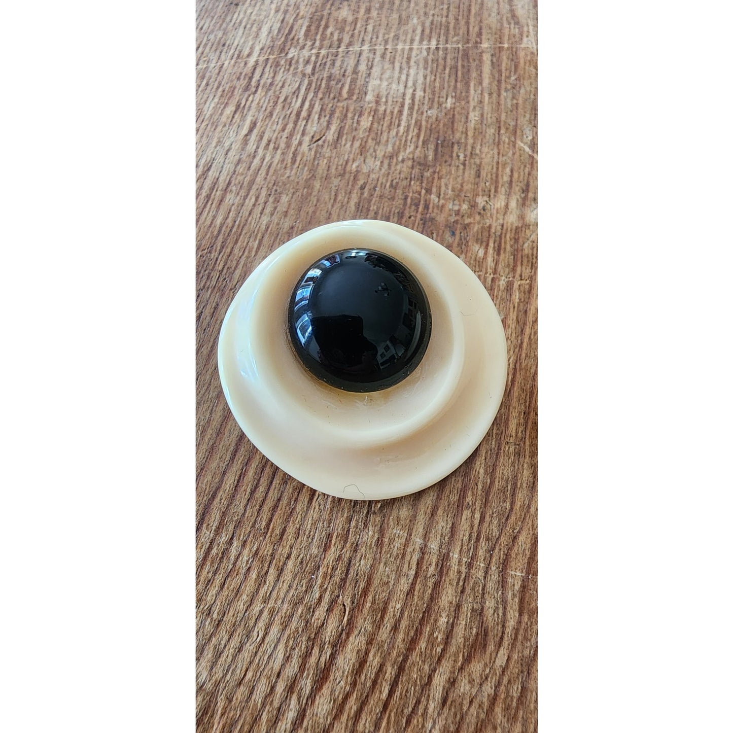 Vintage 60s Mod Button Earrings Cream Black Oversized Geometric Discs