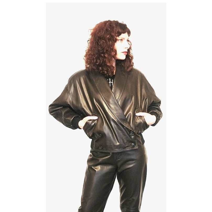 Vintage 1980s Brown Leather Jacket + Pants Suit Lanna Medium