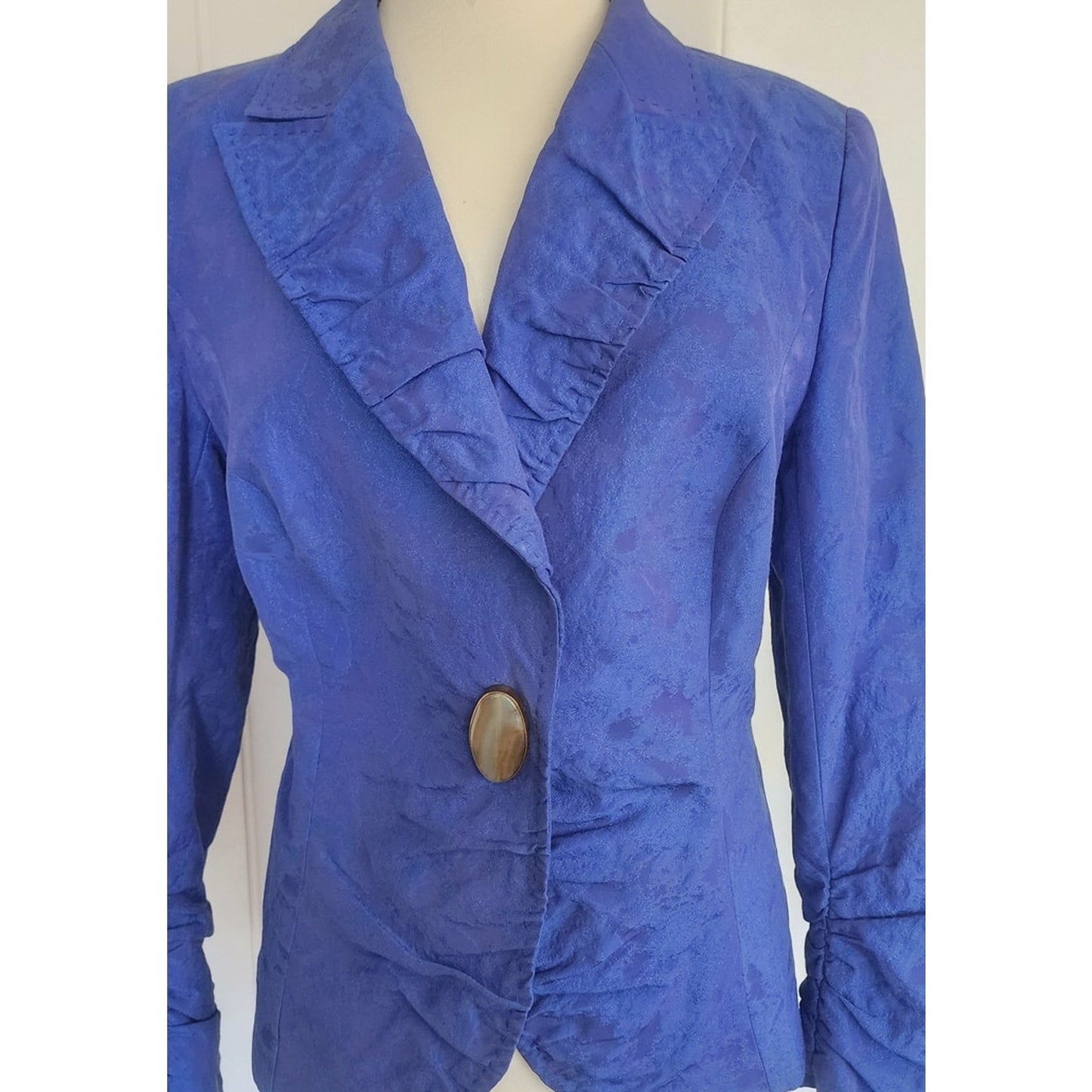 Vintage 2000s Escada Blue Blazer Printed Silk Agate Stone Button / L
