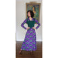 Vintage 70s Maxi Dress Purple & Green French Toile Print Baroque Rococo