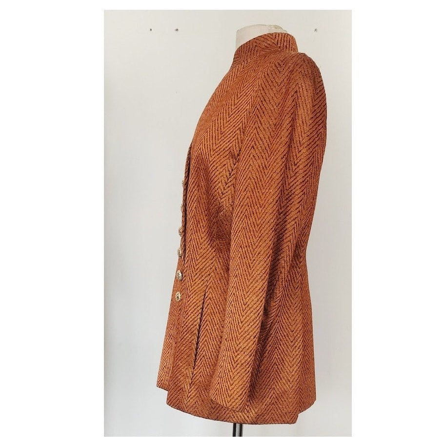 Vintage Copper Orange Blazer Paola Quadretti Valentino Tissus Silk Wool Blend